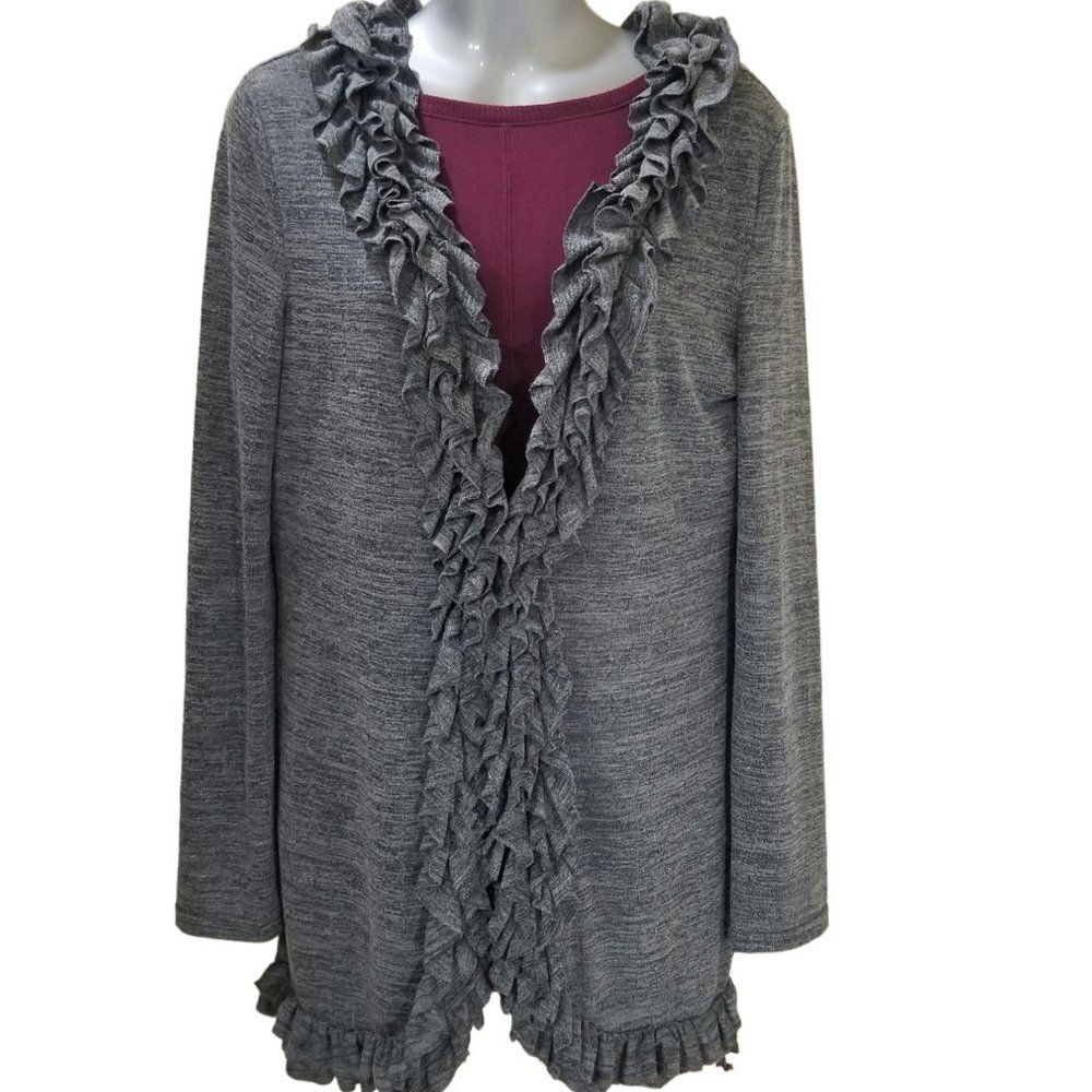 Love Culture Gray Front Ruffle Hem Cardigan Size S